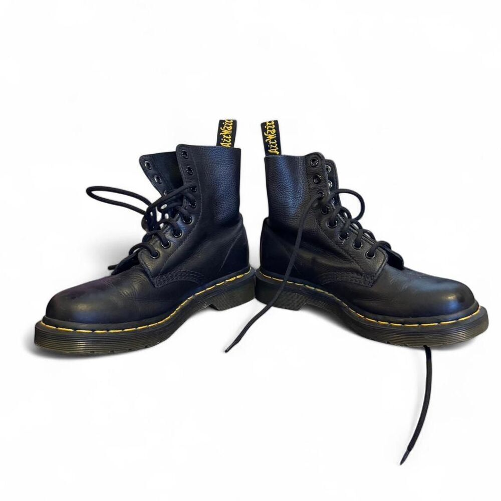 Dr. Martens 1460 Pascal Black Leather Lace Up Combat Boots Size US 6